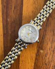 Liz Claiborne Watch Women Gold Silver Tone Pearl Dial 22mm New Battery