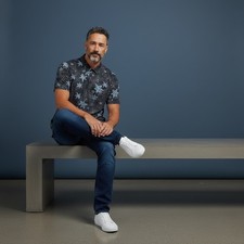 Travis Mathew Mens Polo Shirt Large Floral Print Short Sleeve Button Casual Golf