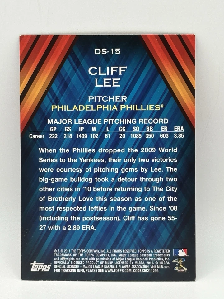2011 Topps - Diamond Stars Cliff Lee #DS-15 - Image 2 of 2