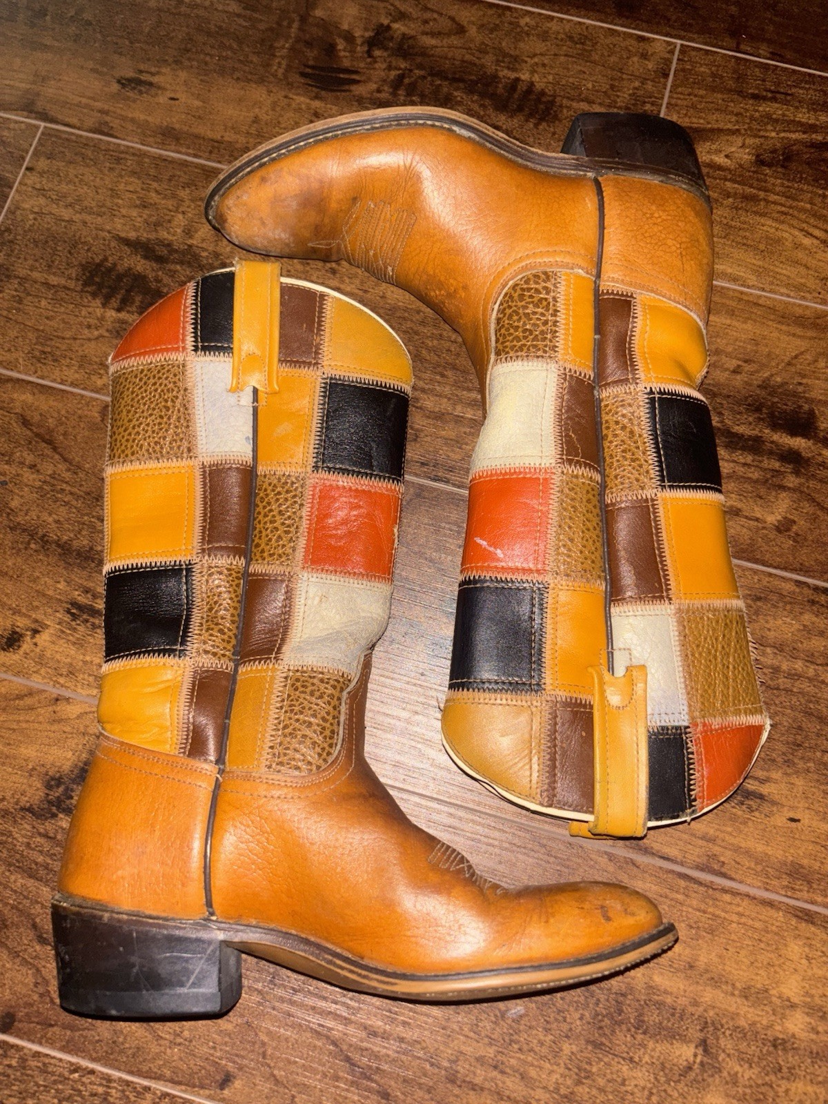 Leather Patchwork Women's Boots Multicolor Retro … - image 1