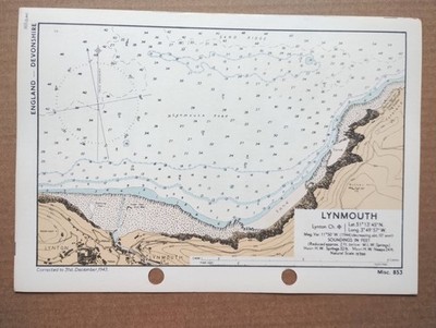 Lynmouth, Devon - 1943 Vintage Admiralty Royal Navy Map (Seller Ref B3)