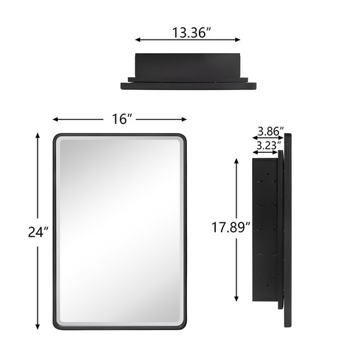 TEHOME Farmhouse Black Metal Framed Recessed Bathroom Medicine Cabinet with B... - Picture 6 of 9