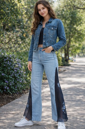 Upcycled Embroidered Flare Bell Bottom Jeans size 28