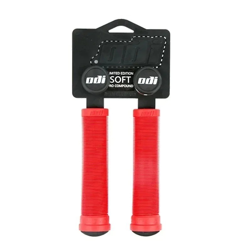 ODI Longneck Slip on Ribbed Grips MTB BMX Dirt Jumping Scooters Red