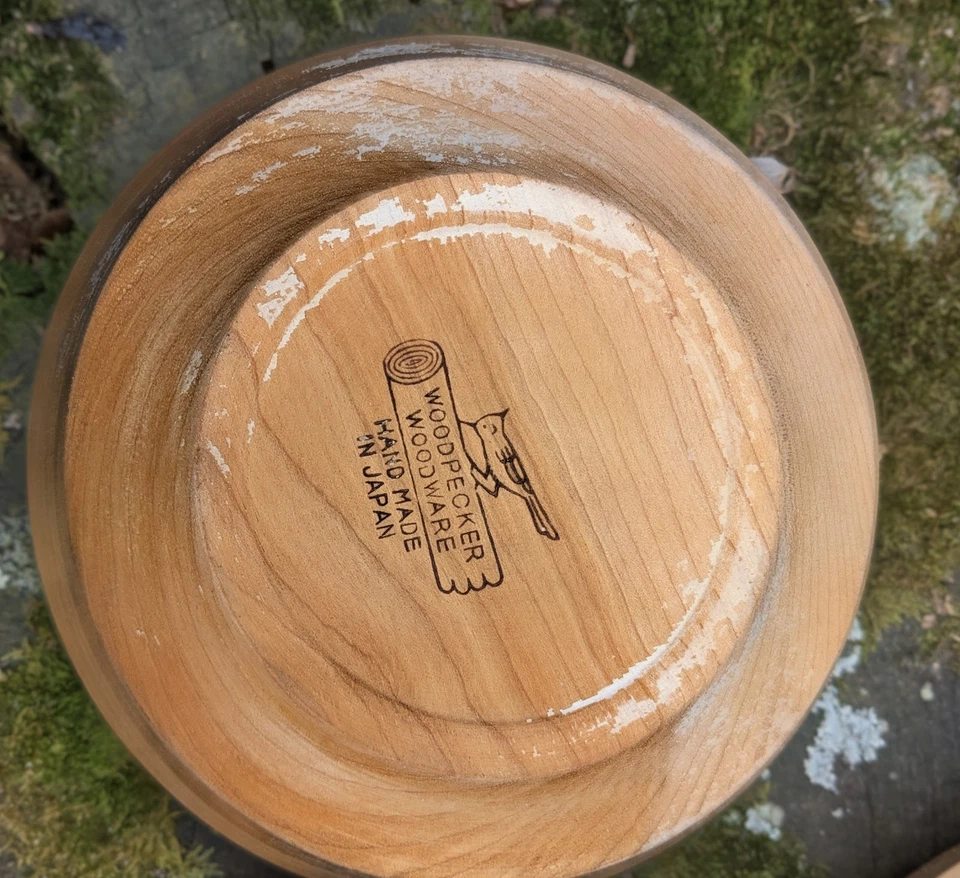 Conjunto de 6 tigelas de salada de madeira vintage Woodpecker Woodware - Feito no Japão - Imagem 3 de 4