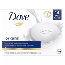 Dove Beauty Bar Soap Original, Made With 1/4 Moisturizing Cream 3.75 oz, 14 Bars