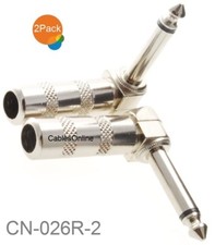 2-Pack, 1/4" Mono TS 6.35mm Right Angle Solder-Type Phono Male Audio Connector
