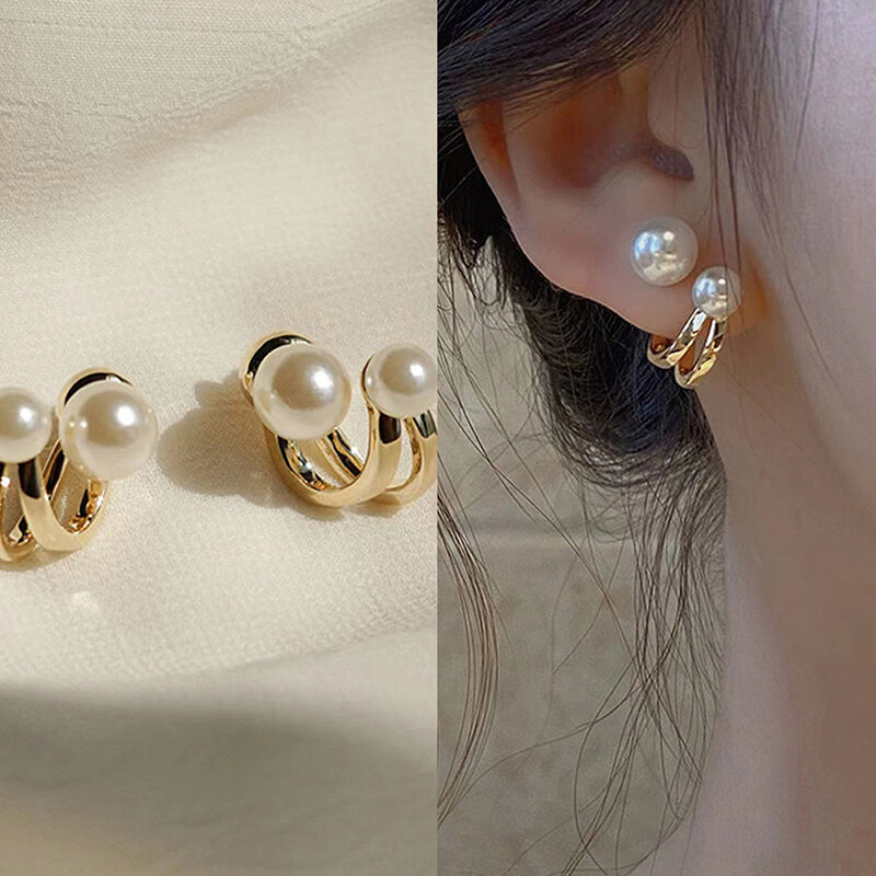 2021 Korean Luxury Women's Simple Pearl Stud Earrings in Clay Finish