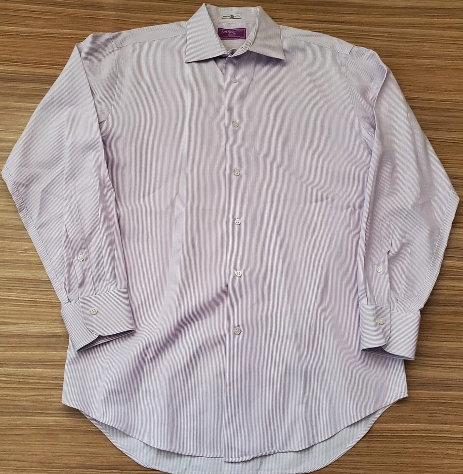 LORENZO UOMO Blue Button Front Dress Shirt Men's 15 1/2 Medium 32/33 Trim Fit M - Image 3 of 3