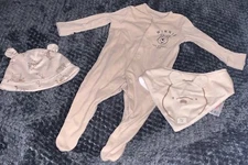 Winnie The Pooh beige Baby Grow with hat and bib 0-3 Months BNWOT