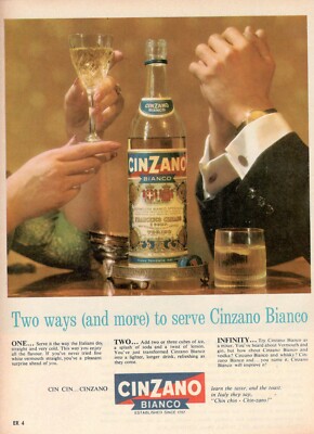 CINZANO APERITIF 1965 Advertising Vintage VERMOUTH WHITE CIN CIN 