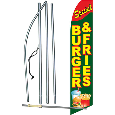 Special Burger & Fries Flag with Flag Pole and Spike