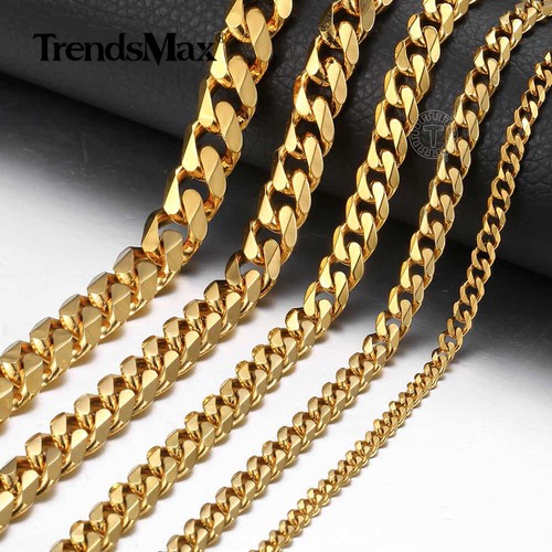 3/5/7/9/11 mm Enchapado en Oro Acero Inoxidable Curva Cubana Collar/Pulsera Hombres - Imagen 9 de 17
