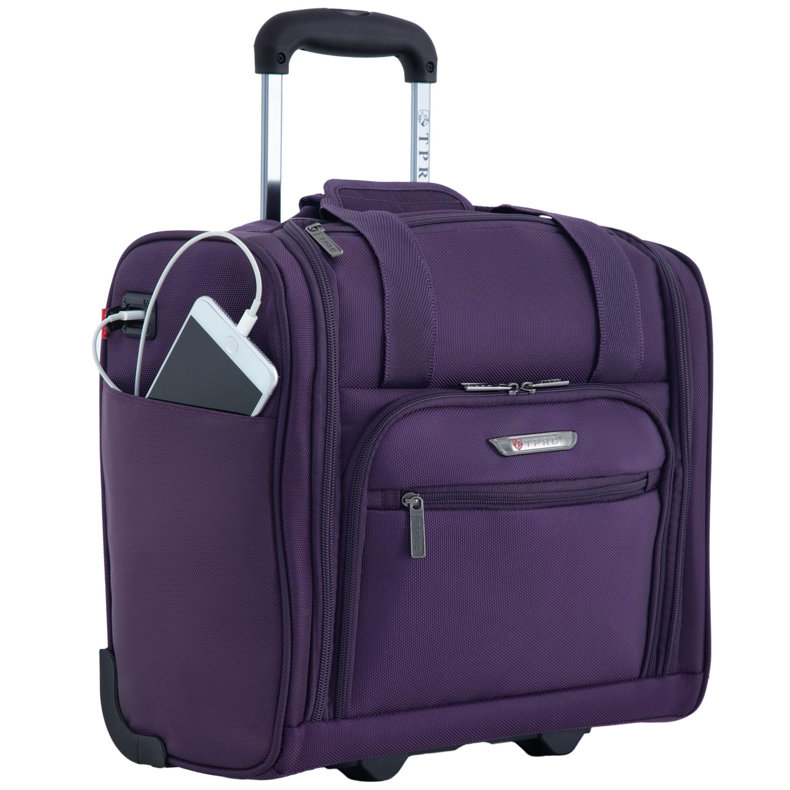 TPRC Smart Underseat Carry-On Luggage with USB Charger Purple Compact Travel Bag