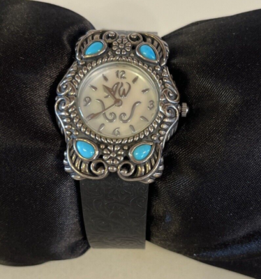 Vintage Carolyn Pollack Southwestern Turquoise Filigree MOPearl Watch Leather Carolyn Pollack 925 Sterling Silver Turquoise Southwestern  main image 4