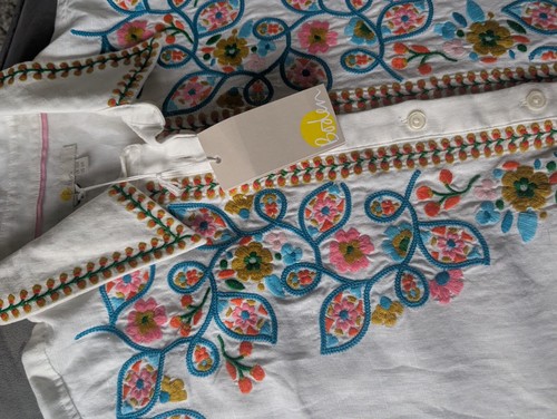 Stunning Boden Embroidered Linen Shirt White Multi Size 10R - New with Tag - Picture 10 of 17