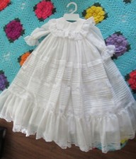 COTTON  LACE VINTAGE CHRISTENING GOWN  UNDER SLIP needs slight repair 