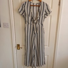 Lucy Wang Striped Ladies Jumpsuit Size Small BNWT Crop Leg Tie Front Style