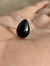 Natural Black Onyx 925 Sterling Silver Handmade Women Pear Ring Gift for Her