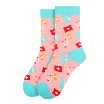 Parquet Women's Fun Crew Socks Size 9-11 Shoe 4-10 Doctor Nurse Pink Green