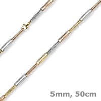5Mm Phantasiekette Halskette Collier Aus 585 Gold Tricolor Gelb/Rot/Weiß 50Cm