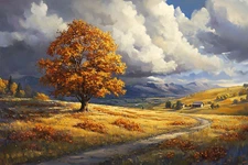 Autumn Leaves Tree Valley Landscape Oil Painting Wall Art Print Canvas Artprint
