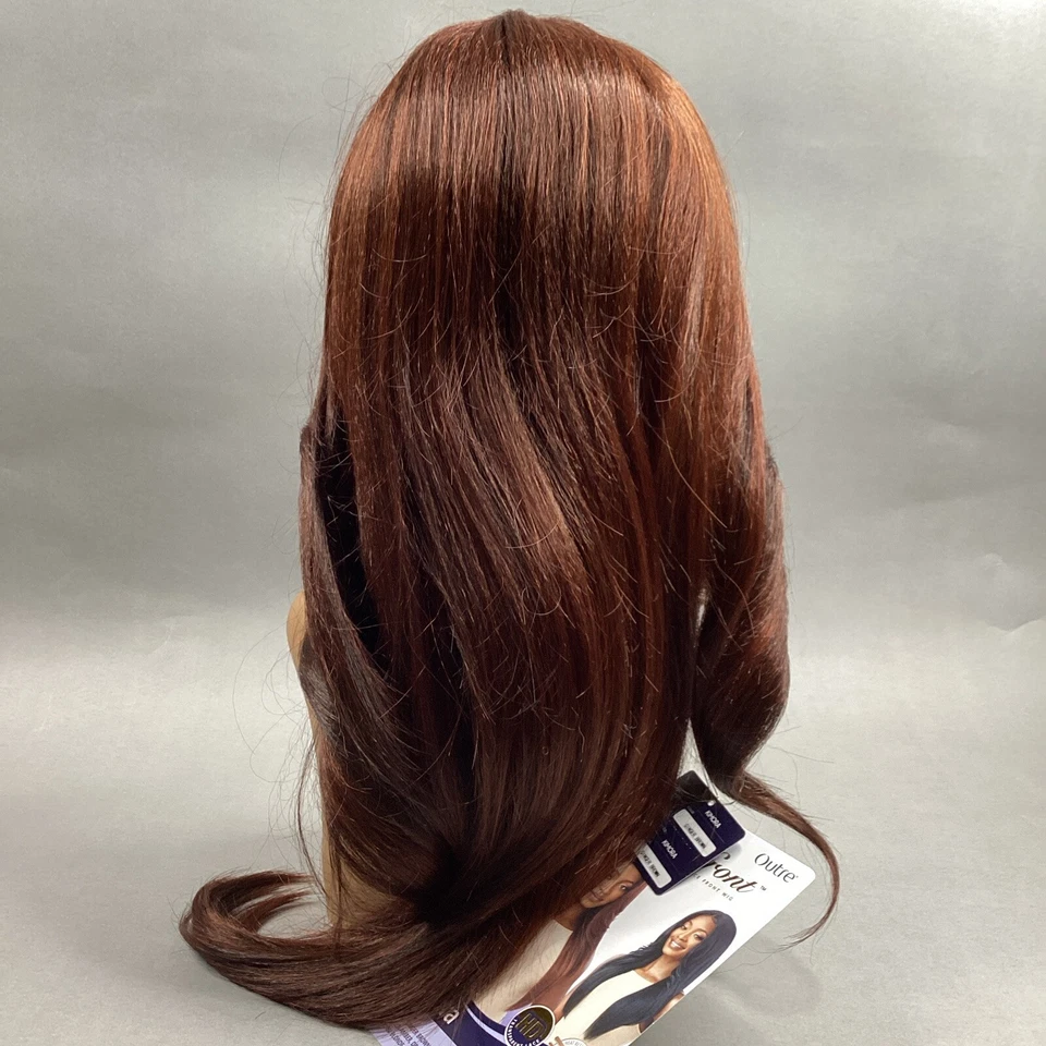 Peruca frontal de renda sintética Kimora reta #marrom gengibre - Imagem 4 de 4