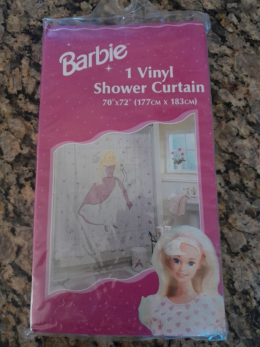 Barbie Shower Curtain 70x 72 Pink White Vinyl New Vintage Princess
