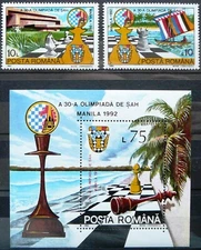 Romania Souvenir Sheet and Stamps  - Chess Olympiad, Manila_1992 - MNH. 
