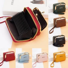 Womens Wallet Ladies Compact Bifold Leather Coin Purse With Zipper and Kiss Lock