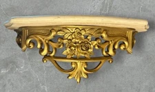 Syroco Faux Marble w/Gold Ornate floral design Wall Shelf Hollywood Regency 1969