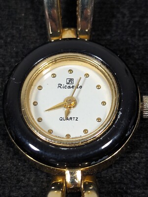 Ricardo White Dial Round Gold Tone Case Bracelet Band Watch 6.5 Inch