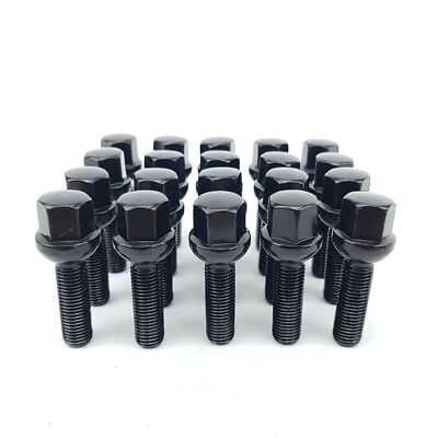 20PCS ball seat wheel bolts M12X1.5 17mm Hex 28mm long thread Anodised Black
