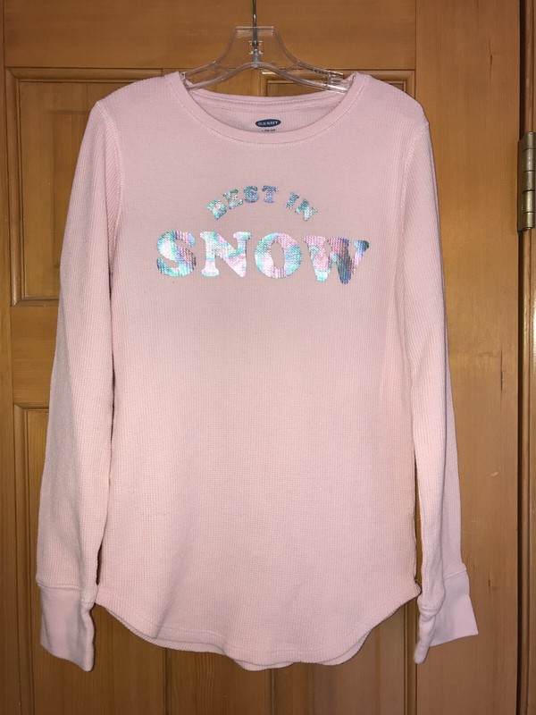 EUC Girls' Size 10-12 Large Old Navy Pink Long Sleeve Shirt, "Best in Snow"