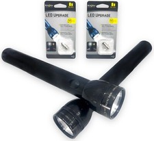 2 Maglite 1992 Flashlight 3D Cell Battery Black  Bonus 2 LED Upgrade Bulbs USA
