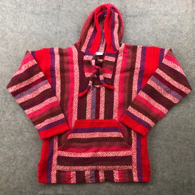 BAJA Hoodie Men Small Red Striped Hooded Pullover