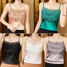 Women's Satin Faux Silky Sleeveless Tank Tops Spaghetti Strap Vest Camisole