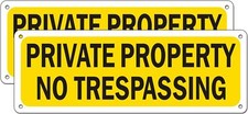 No Medium Trespassing Private Property Sign, YELLOW Signs