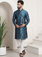 Men Paisley Printed Mandarin Collar Kurta With Churidar Indian Kurta Pyjama Set