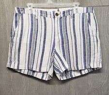 Old Navy Shorts Womens 12 Linen Blend 36x4.5 Blue White Striped Casual Beach
