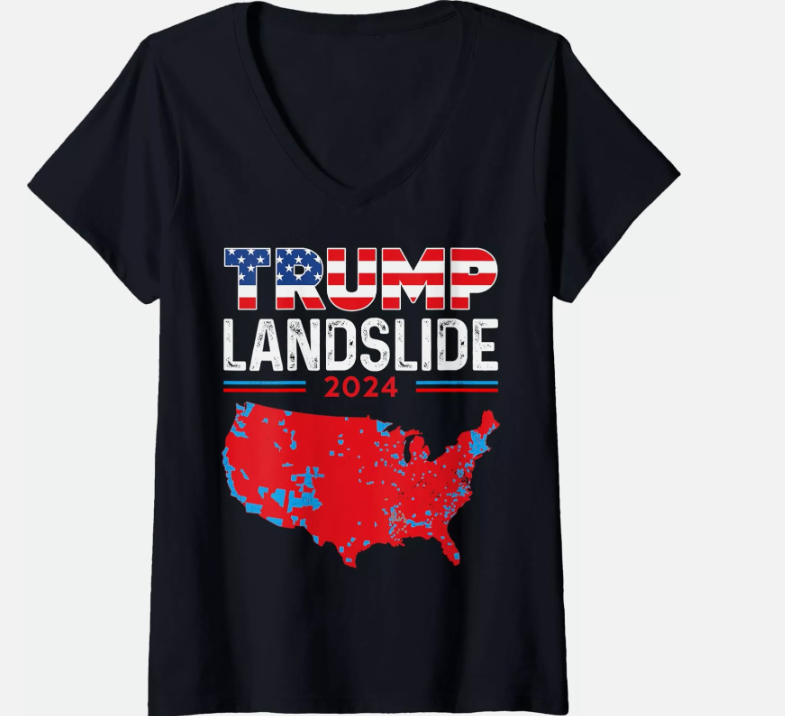 2024 Electoral Map Trump Landslide Red US Elections Ladies' Tshirt V-Neck