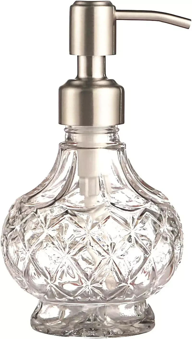 Soap Dispenser with Stainless Steel Pump, Clear Crystal Design, Style 1-image