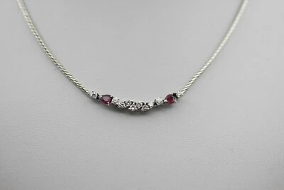 Damen Halskette 14k Weißgold 2 Rubine & 10 Brillanten ca. 0,70ct. 410mm 11,30g - Bild 1 von 4