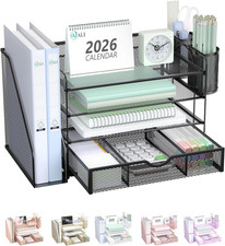 Desk File Organizer, 4 Tier Desktop Paper Letter Tray Organizer with Drawer and