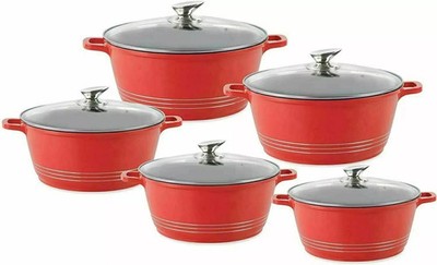 SQ Professional Durane 5-teiliges ROTES Druckguss Antihaft Induktion Suppentopf Set - 9320