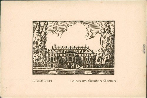 Dresden Künstlerkarte v. H. Menchau - Palais im Großen Garten 1929 - Bild 2 von 3