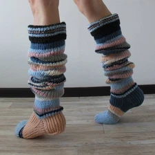 Slouchy Acrylic Wool Blend Striped Over Knee Socks Leg Warmers US 5-8