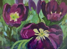 MONA VIVAR Original 24x18 Colorful Tulip Expressionism Abstract Art Painting