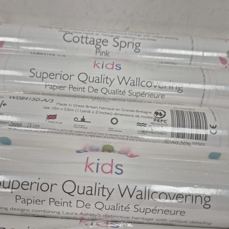Laura Ashley Kids Superior Wallpaper Cottage Sprig White Pink 5x Rolls Crafts  - Image 3 of 4
