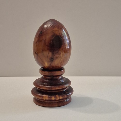 Wood Egg With Wood Egg Stand Holder Polished Hard Wood Mid Century MCM Farmhouse - Picture 3 of 11